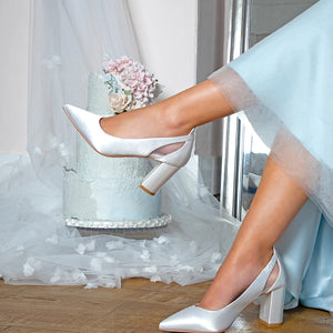 Block Heel Wedding Shoe, Ivory Satin, By Perfect Bridal, Layla