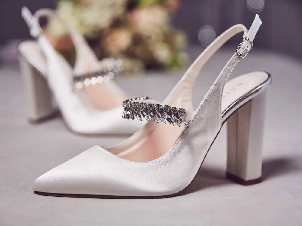Block Heel Wedding Shoes By Rainbow Club, Ivory Satin, Freya