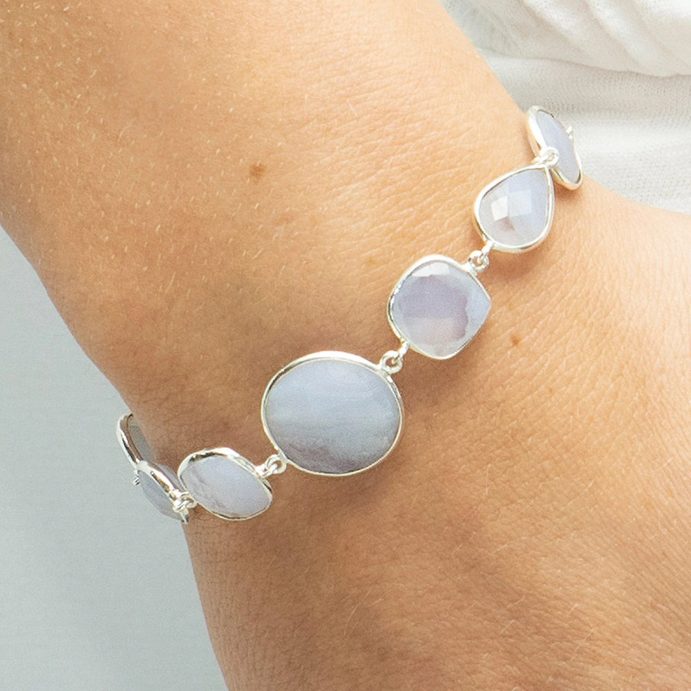 Blue Lace Agate Gemstone Bracelet, Semi Precious Jewellery