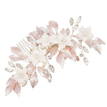 Blush Bridal Hair Comb, Hand Painted Blush Pink Leaves, Silver 7453