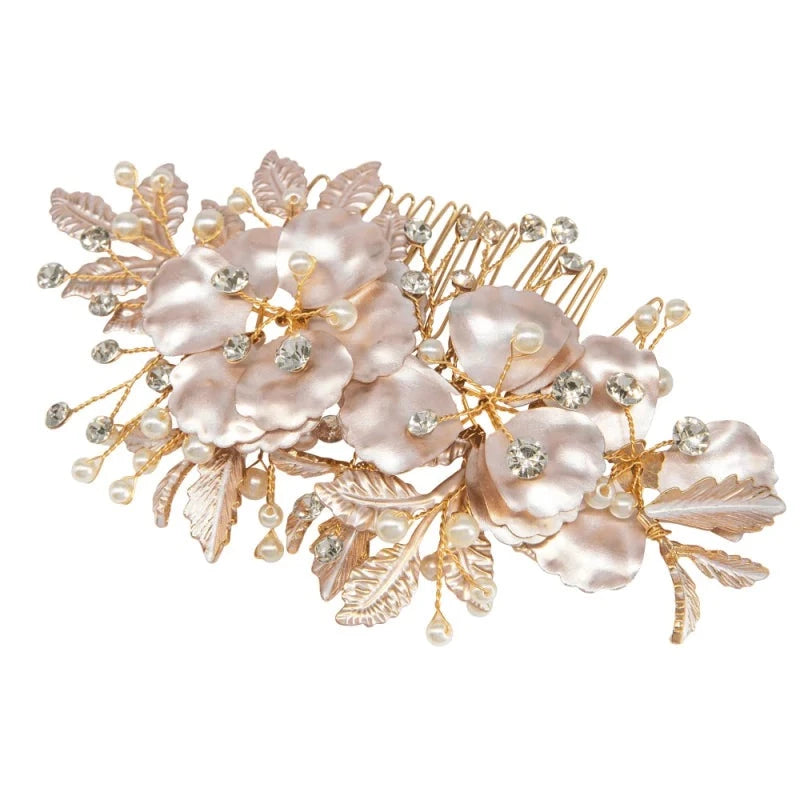 Blush Pink Bridal Hair Comb, Porcelain Flowers & Ivory Pearls, 9798