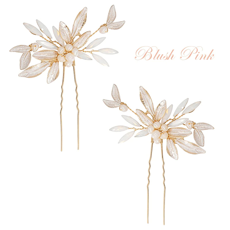 Blush Pink Bridal Hair Pins with Opals and Pearls, 7874