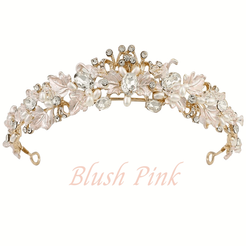 Blush Pink Bridal Headpiece with Crystals & Pearls, Wedding Tiara A9384