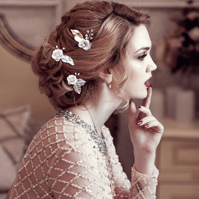 
            
                Load image into Gallery viewer, Blush Pink Floral Bridal Hair Pins with Crystals, 6089
            
        