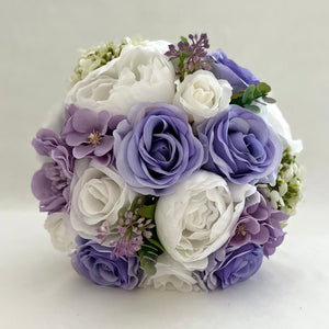 Bridal Bouquet In White & Lavender, Artificial Wedding Flowers, Silk Wedding Bouquet, FL21