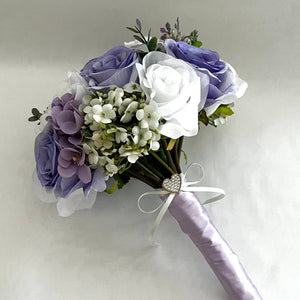 Bridal Bouquet In White & Lavender, Artificial Wedding Flowers, Silk Wedding Bouquet, FL21