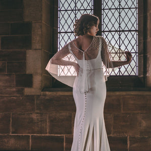 
            
                Load image into Gallery viewer, Bridal Cape Ivory Tulle Embellished with Pearls PBC3002
            
        