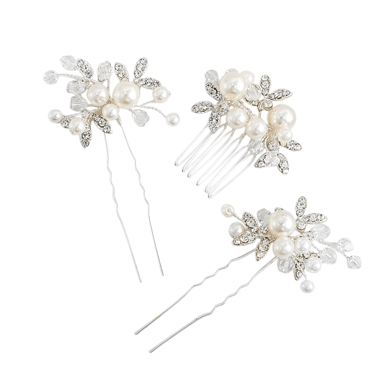 Bridal Hair Comb & Hair Pins Set with Pearls and Crystals, 9320