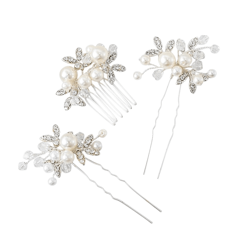 Bridal Hair Comb & Hair Pins Set with Pearls and Crystals, 9320