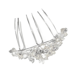 Bridal Hair Comb, Silver, Pearls and Crystals FRESHWATER
