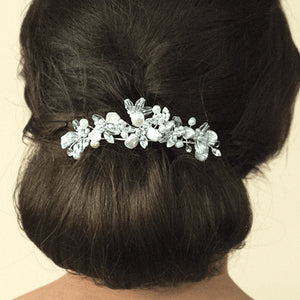 Bridal Hair Comb, Silver, Pearls and Crystals FRESHWATER