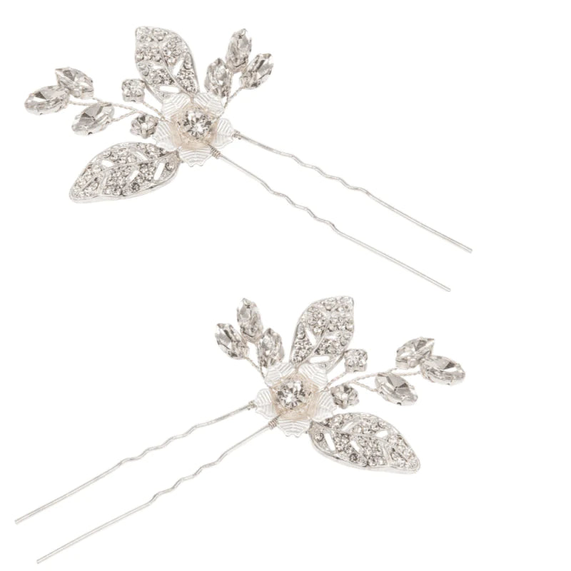 Bridal Hair Pins with Crystal Vine Leaves, 7457