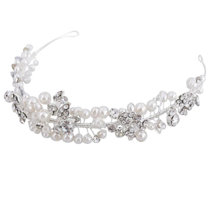 Brides, Bridesmaids Vintage Sparkle Headband, Clear Crystals, Ivory Pearls, Tiara 7261