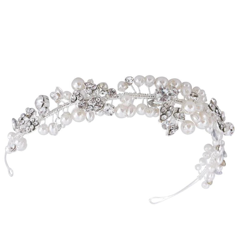 Brides, Bridesmaids Vintage Sparkle Headband, Clear Crystals, Ivory Pearls, Tiara 7261
