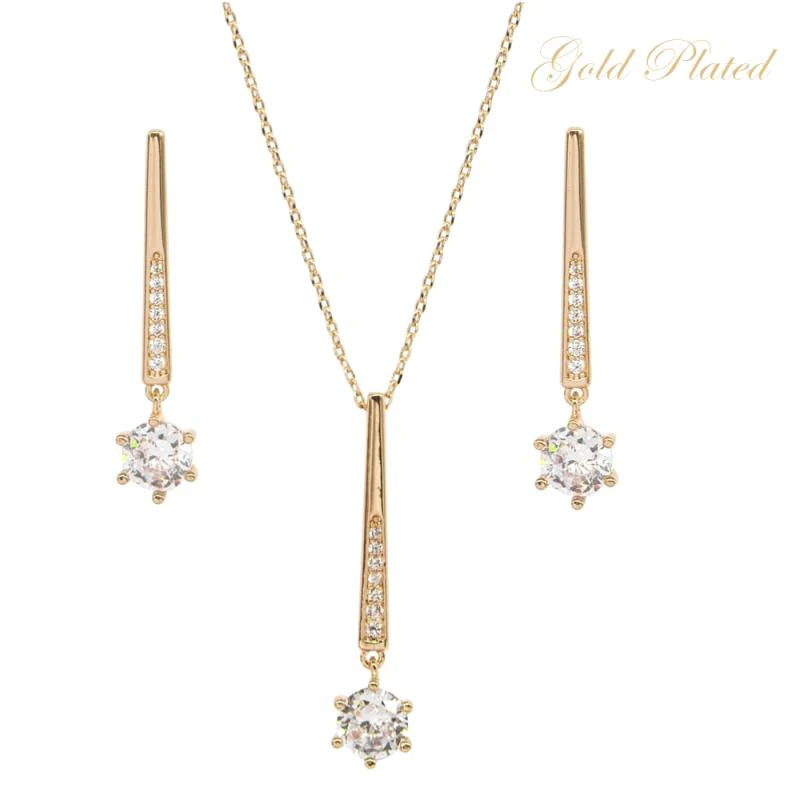 Brides Gold Crystal Wedding Jewellery Set 7714 - Topknot Tiaras & Veils