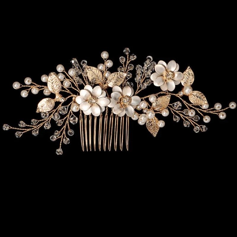 Brides Gold Floral Hair Comb, Vintage Inspired, A7920 - Topknot Tiaras & Veils