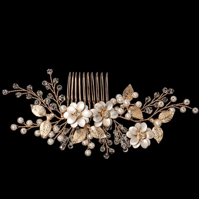 Brides Gold Floral Hair Comb, Vintage Inspired, A7920 - Topknot Tiaras & Veils