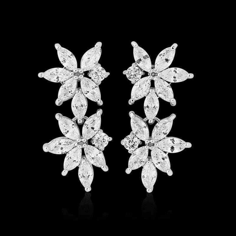 Brides Silver Crystal Wedding Earrings 4011 - Topknot Tiaras & Veils
