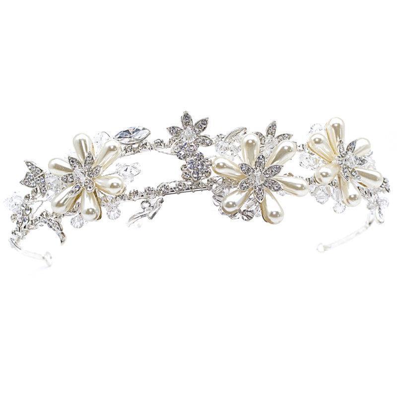 Brides, Bridesmaids Floral Shimmer Headband, Ivory Pearls, Tiara 7