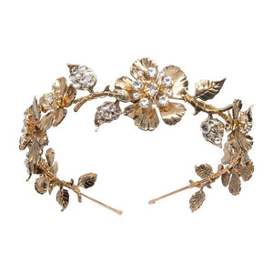 Brides, Bridesmaids Gold Luxe Floral Headband, Clear Crystals, Tiara, Headdress 1