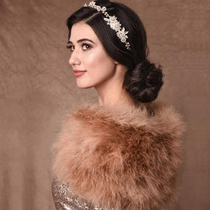 
            
                Load image into Gallery viewer, Brides Caramel Vintage Inspired Marabou Feather Stole, Shrug, Wrap 1416
            
        