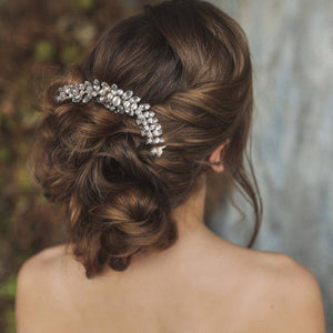Brides Chic Pearl Hair Comb, Crystals, Silver 7404