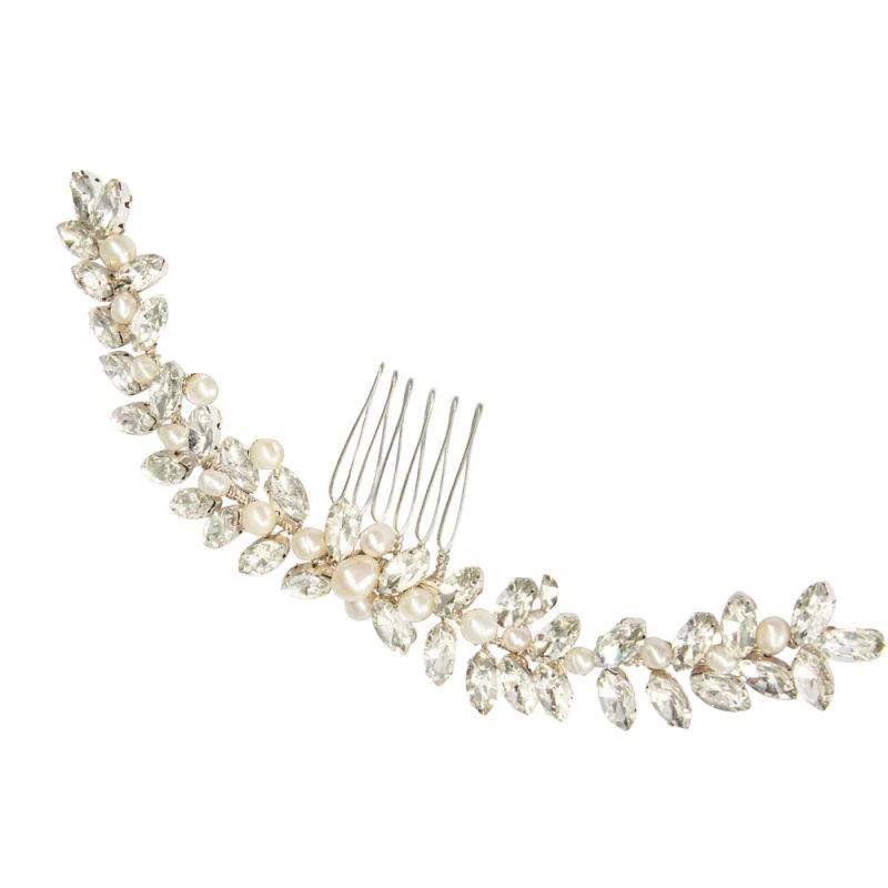 Brides Chic Pearl Hair Comb, Crystals, Silver 7404