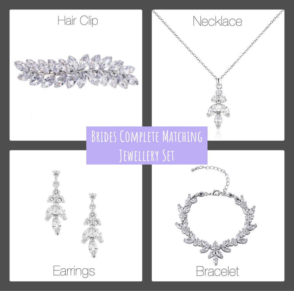 Brides Crystal Jewellery Set, Necklace, Earrings, Bracelet, Hair Clip, TT101