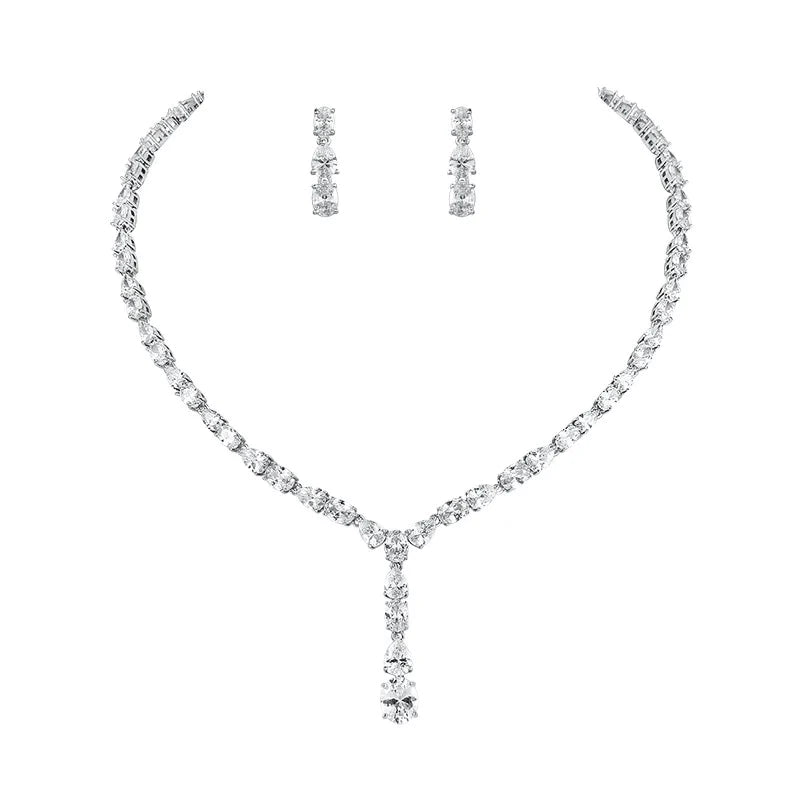 
            
                Load image into Gallery viewer, Brides Crystal Necklace &amp;amp; Earring Jewellery Set, A9774
            
        