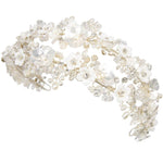 Brides Exquisite Floral Headband, Porcelain Flowers, Crystals 7581