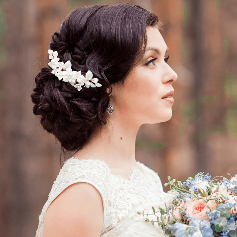 Brides Floral Hair Comb, Ivory Flowers and Pearls, 9799