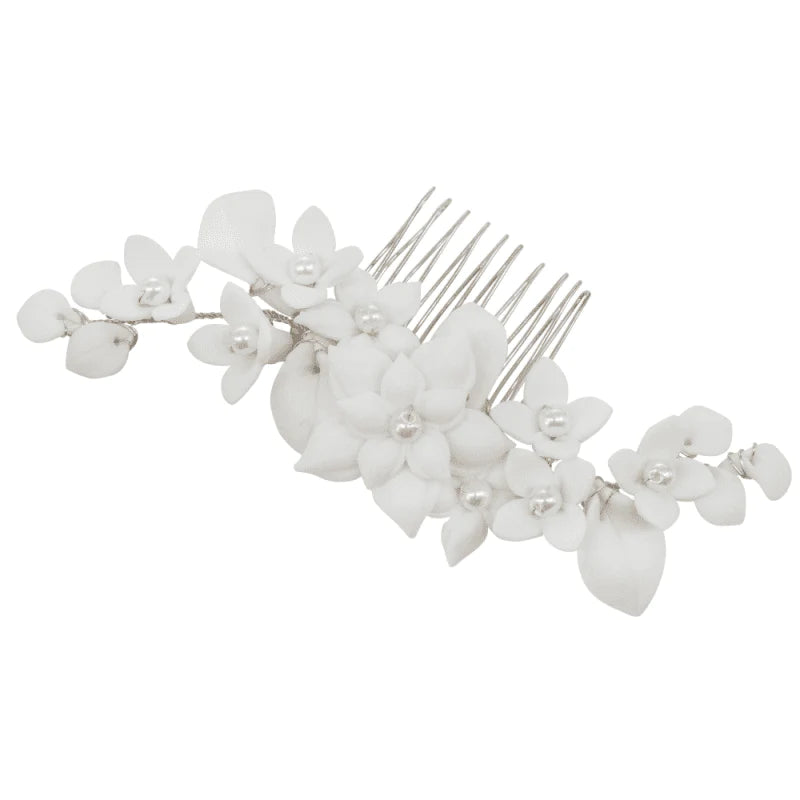 
            
                Load image into Gallery viewer, Brides Floral Hair Comb, Ivory Flowers and Pearls, 9799
            
        