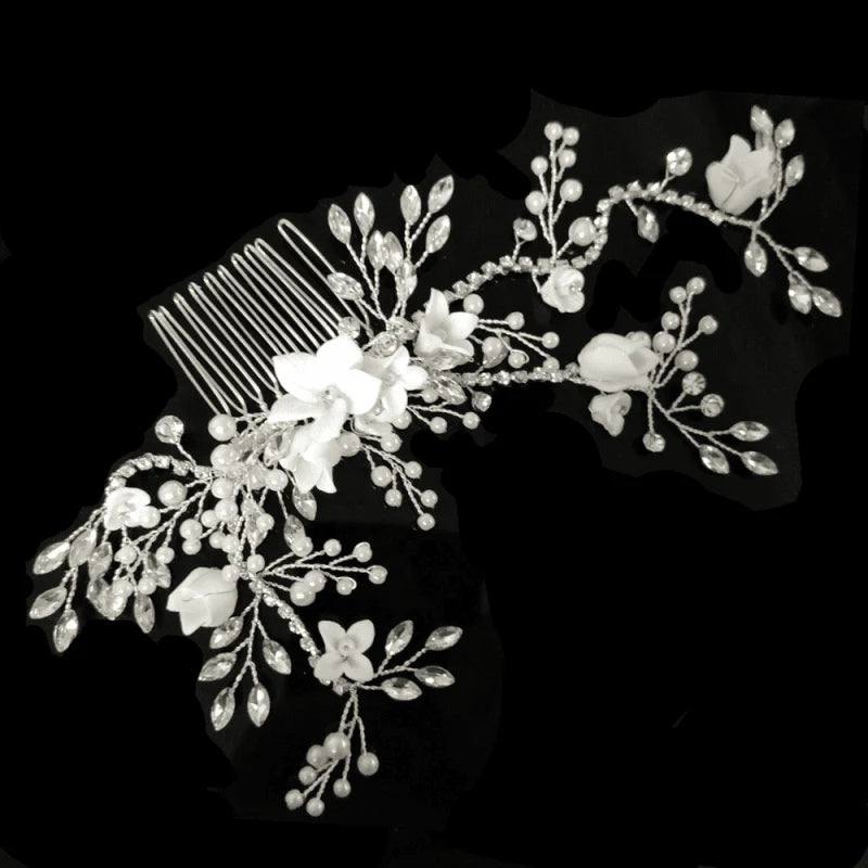 Brides Floral Hair Comb with Crystals and Pearls, A1988