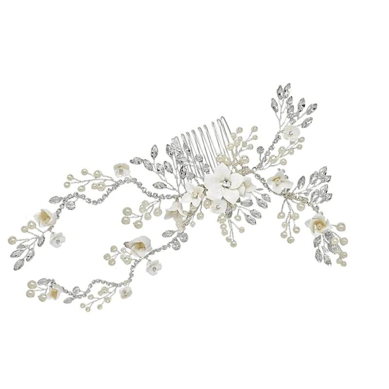 Brides Floral Hair Comb with Crystals and Pearls, A1988