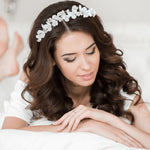 Brides Floral Headband, White Clay Flowers, 9012
