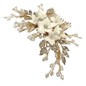 Brides Gold Floral Hair Comb with Crystal and Pearls, A7647