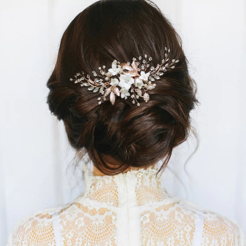 Brides Gold Floral Hair Comb with Crystal and Pearls, A7647