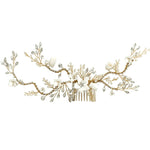 Brides Gold Floral Hair Comb with Crystals and Pearls, A6073