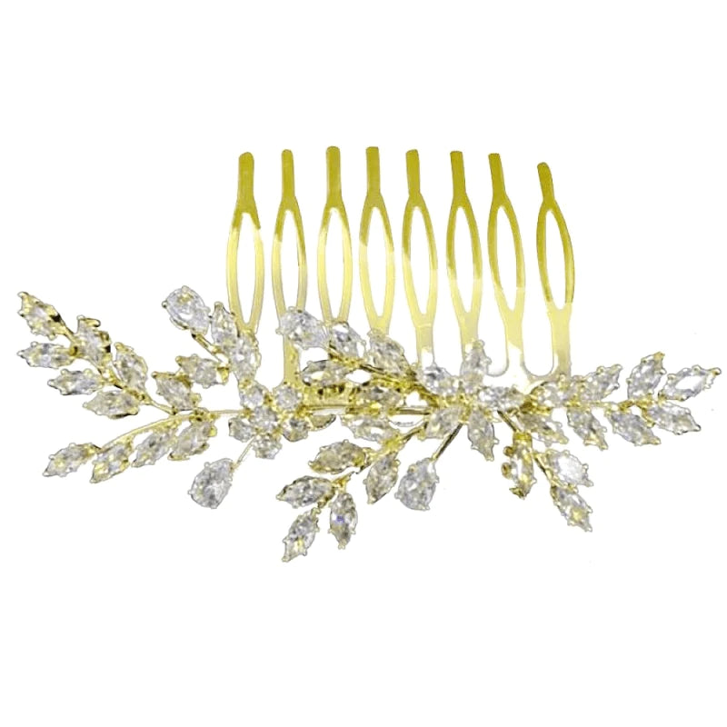 Brides Gold Hair Comb with Crystal, A7895