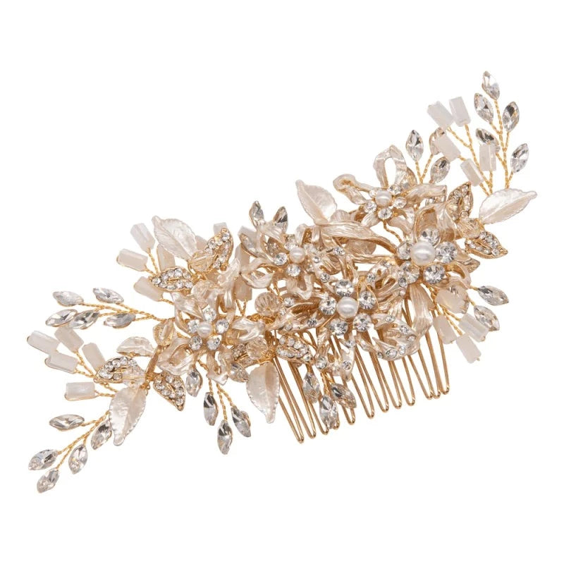 Brides Gold Hair Comb with Crystals and Pearls, A6038