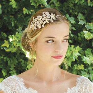 Brides Gold Headband with Freshwater Pearls and Crystals MIMOSA