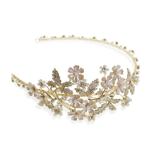 Brides Gold Headband with Freshwater Pearls and Crystals MIMOSA