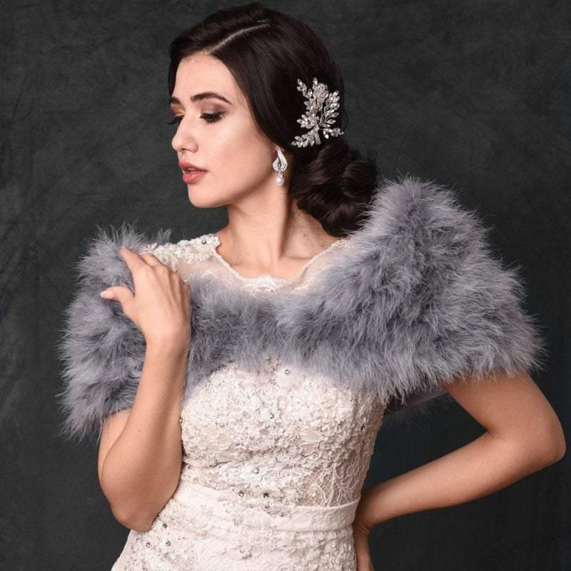 
            
                Load image into Gallery viewer, Brides Grey Vintage Inspired Marabou Feather Stole, Shrug, Wrap 40
            
        