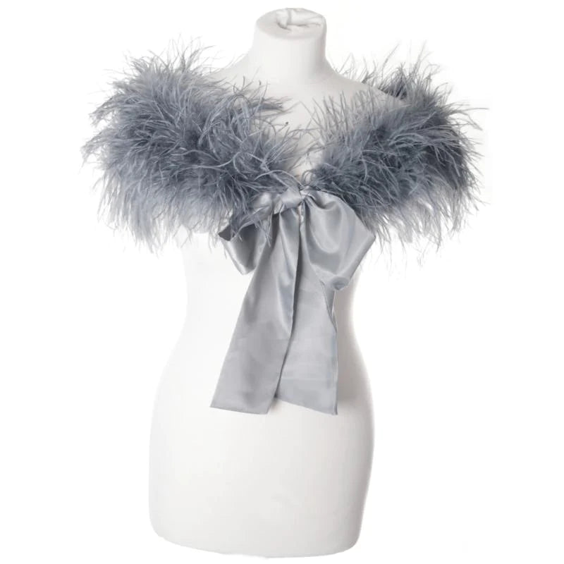 
            
                Load image into Gallery viewer, Brides Grey Vintage Inspired Ostrich Feather Stole, Shrug 1420
            
        