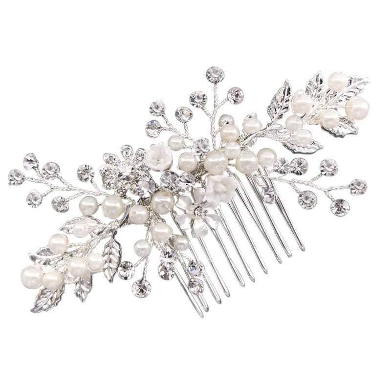 Brides Pearl Hair Comb, Headdress, Silver, Gold or Rose Gold 2003,2002,1837-Silver