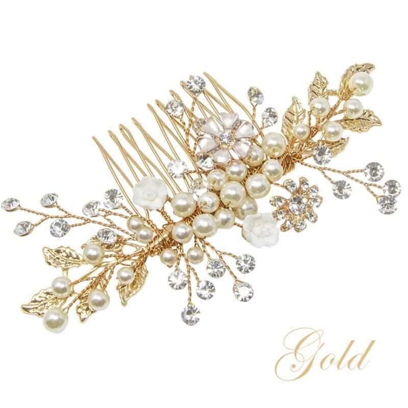 Brides Pearl Hair Comb, Headdress, Silver, Gold or Rose Gold 2003,2002,1837-Silver