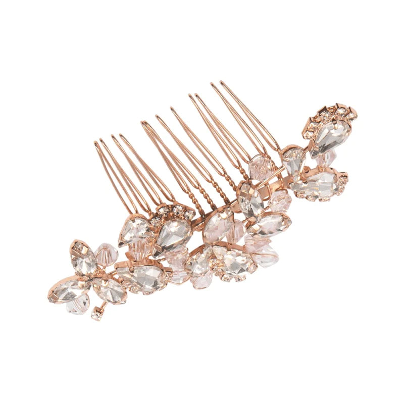 
            
                Load image into Gallery viewer, Brides Rose Gold Hair Comb with Crystal, A9754
            
        