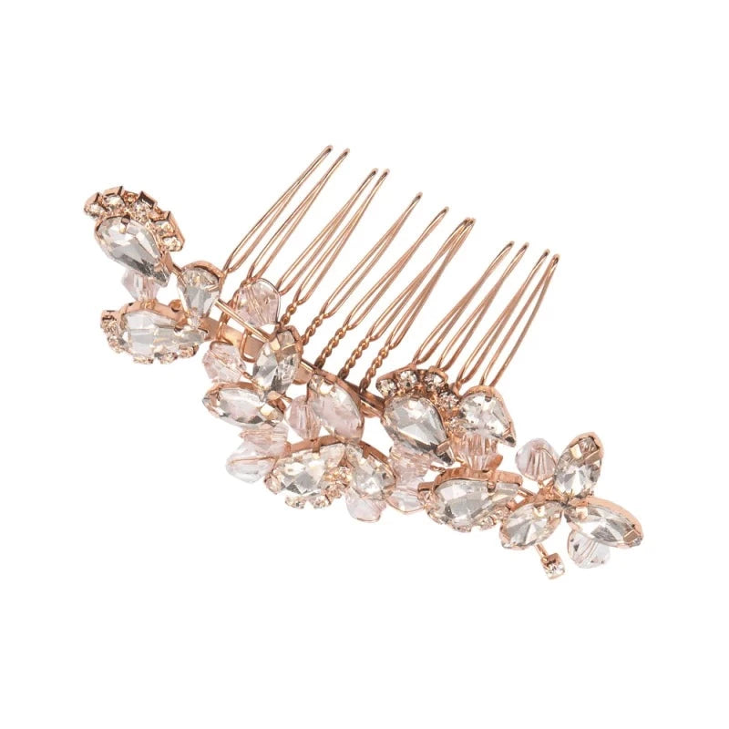 Brides Rose Gold Hair Comb with Crystal, A9754