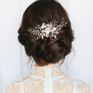 Brides Rose Gold Hair Comb with Crystal & Pearls, A1986