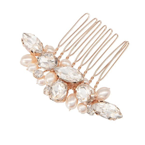 Brides Rose Gold Hair Comb with Crystal & Pearls, A7784